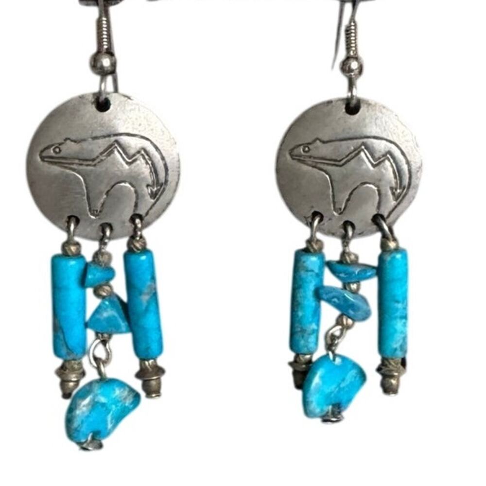Vintage Native American turquoise bear earrings